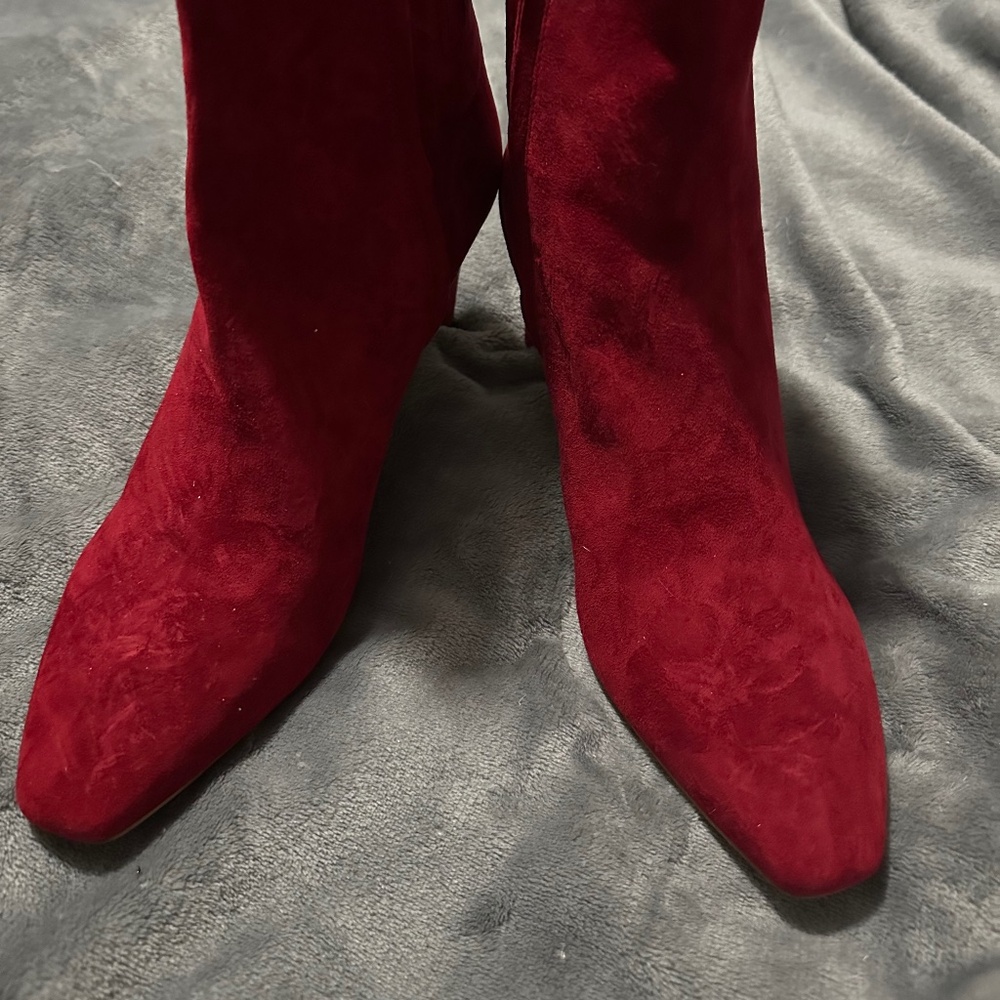 NWOT: Charlotte Stone: Livia Blood Red Suede Ankle Boots
